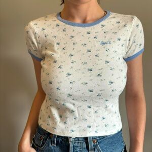Levi's White and Blue Floral Baby Tee